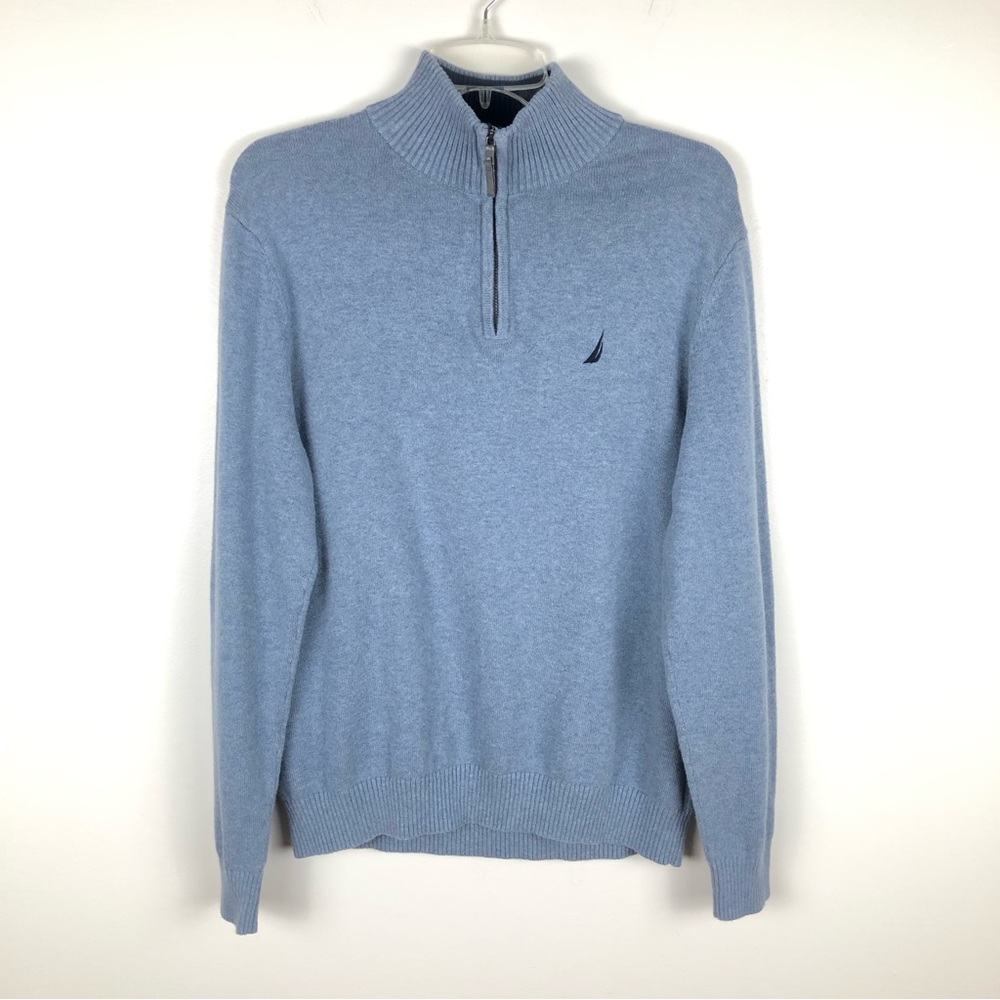 Nautica Light Blue Quarter Zip 100% Cotton Men's Size Large